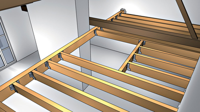 Aménagement d'un box de stockage avec une structure poteaux/poutre et OSB