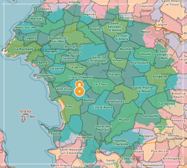 Toutes les communes entre La Rochelle, Surgères et Rochefort